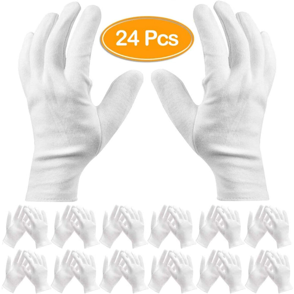 Pack of 24 White Cotton Gloves Work Gloves Cosmetic Hydration Gloves for Dry Hands and Eczema