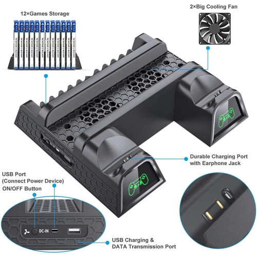 PS4 fan, PS4 cooler, PS4 stand with PS4 controller charging station 1