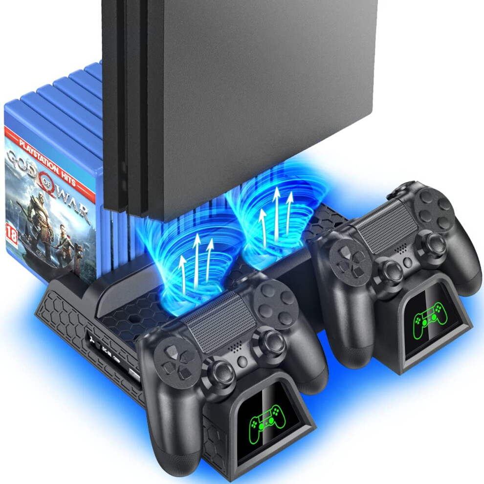 PS4 fan, PS4 cooler, PS4 stand with PS4 controller charging station