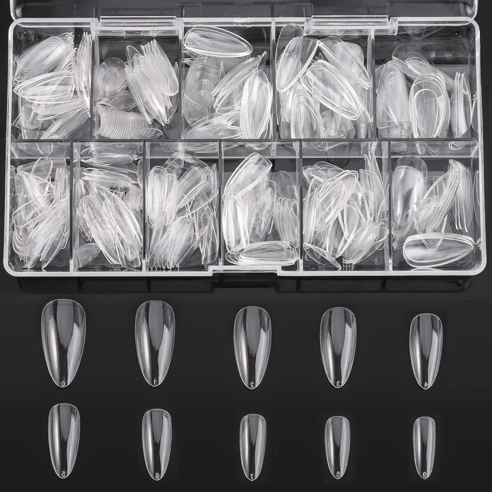 Yohou Almond Shaped Acrylic Nail Tips - 500Pcs False Nail Tips Full Cover Nails 10 Sizes