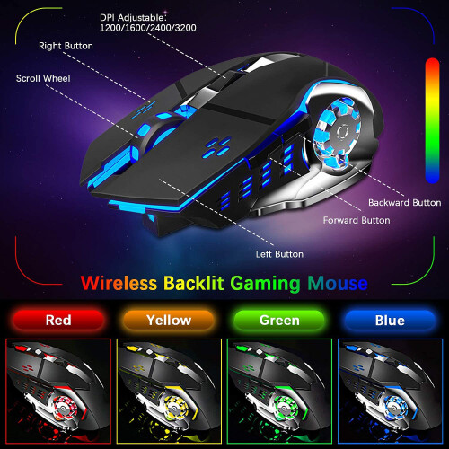 Wireless Gaming Keyboard and Mouse,Rainbow Backlit Rechargeable Keyboard Mouse 2