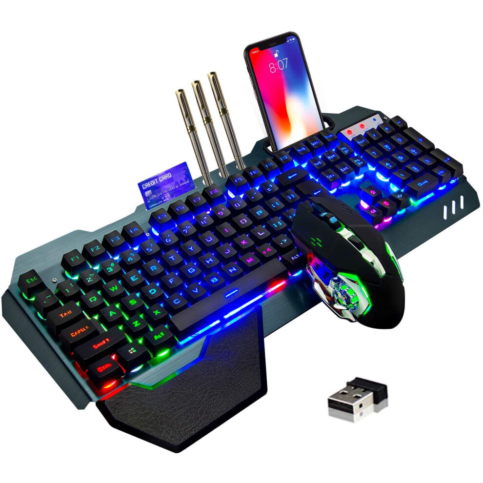 Wireless Gaming Keyboard and Mouse,Rainbow Backlit Rechargeable Keyboard Mouse