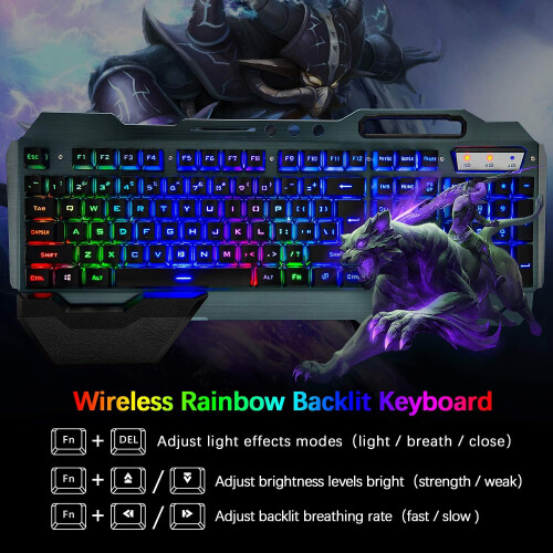 Wireless Gaming Keyboard and Mouse,Rainbow Backlit Rechargeable Keyboard Mouse 1