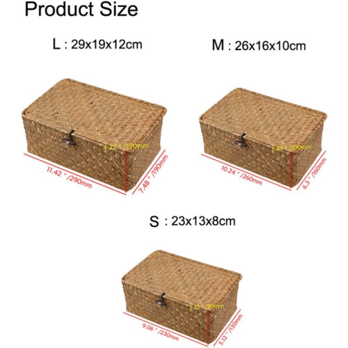 Woven Wicker Basket With Seagrass Laundry Rattan Storage Box 2
