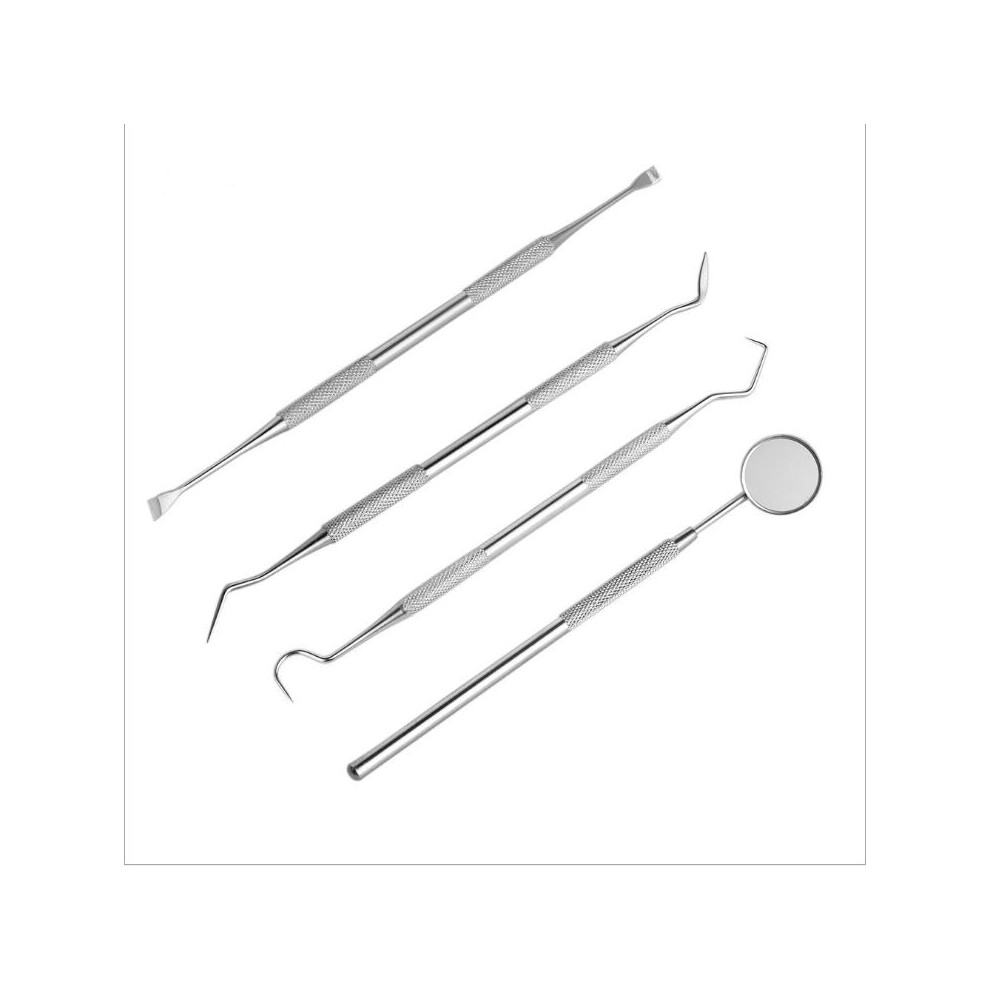 Yohou Silver 4Pcs Dental Care Set Stainless Steel Tartar Remover Dental Instrument Cleaning Plaque Probe Dental Kit