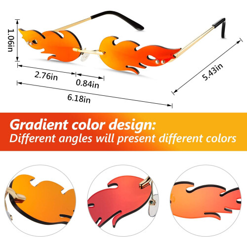 4 Pairs Fire Flame Sunglasses Rimless Fire Shaped Glasses 2