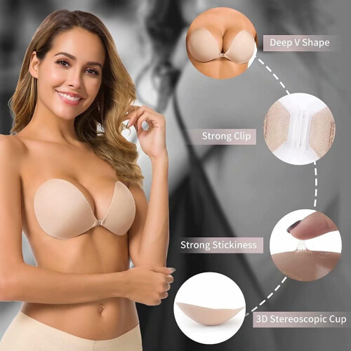 Adhesive Bra Strapless Sticky Invisible Push up Silicone Bra-B 1