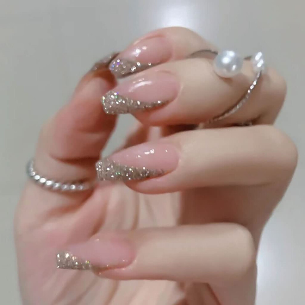 Yohou Pink 24Pcs Press On Nails Medium Length Coffin Fake Nails Nails Glossy False Nails