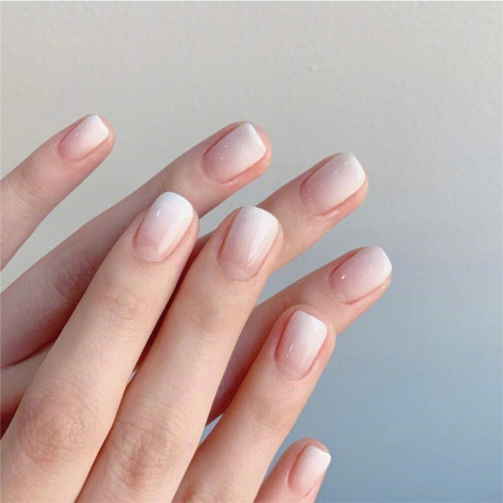 Yohou 24 Pcs French Ombre False Nails Shiny Gradient Full Cover Short Square Fake Nails