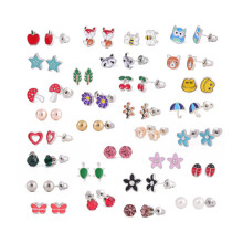 30 Pairs Stainless Steel Stud Earrings for Women Assorted Cute Animal Flower Mixed Color Earrings