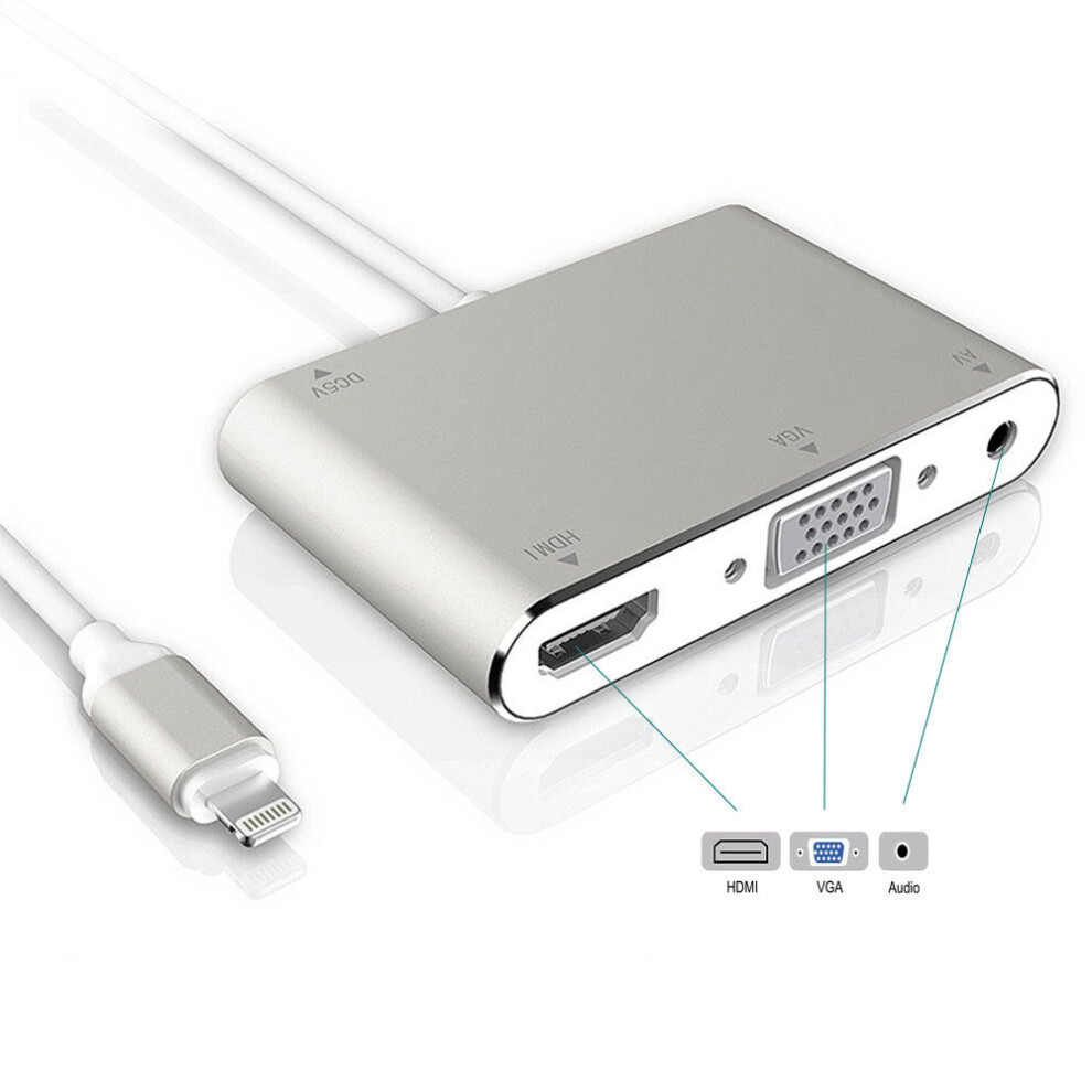 1080P Lightning To Hdmi Vga Audio Video Adapter Converter Compatible With Iphone Silver 9379360720165