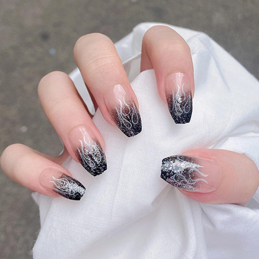 Yohou French Coffin Press On Nails Cover False Nails Ballerina Nail Art Diy Acrylic Fake Nail Tips 24Pcs