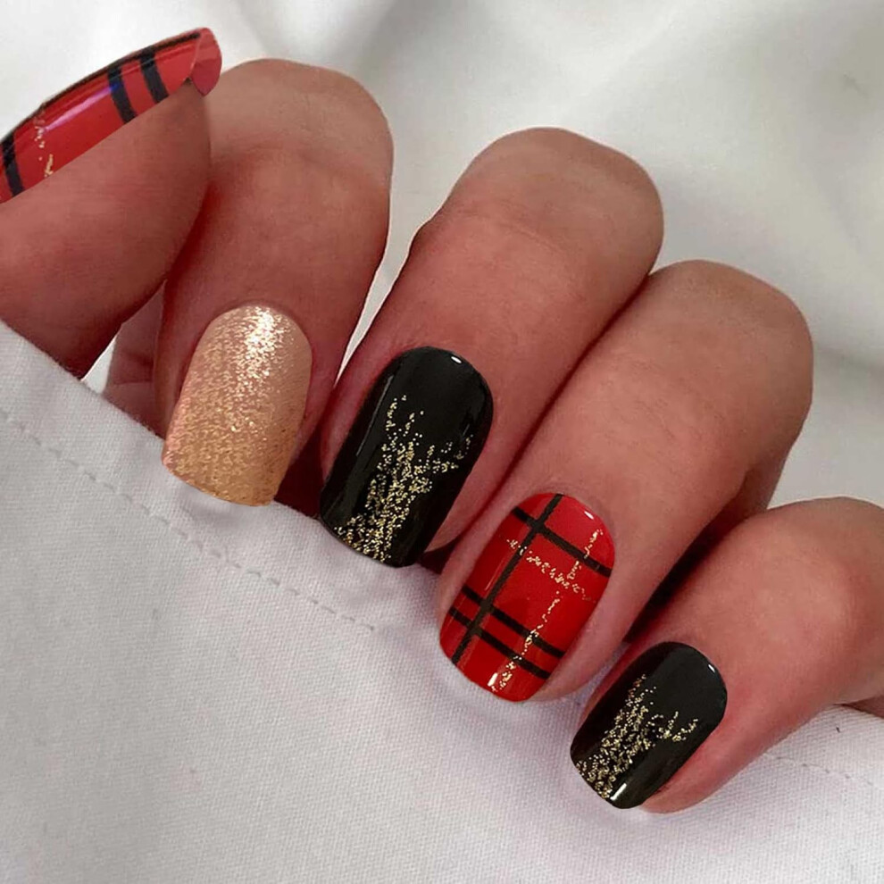 Yohou Fake Nails, Short Christmas Ornament Square Fake Nails Cute Full Coverage Fake Nails