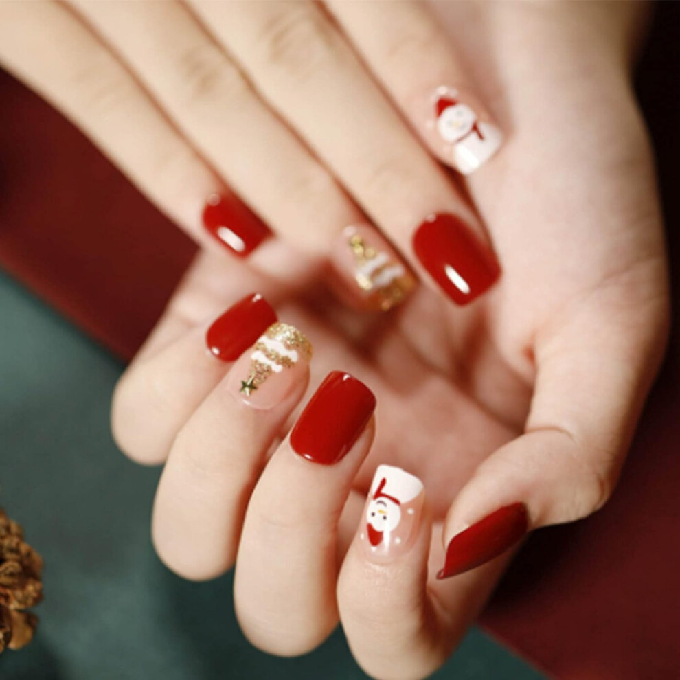 Yohou Fake Nails, Short Christmas Ornament Square Fake Nails Cute Full Coverage Fake Nails For Women And Girls