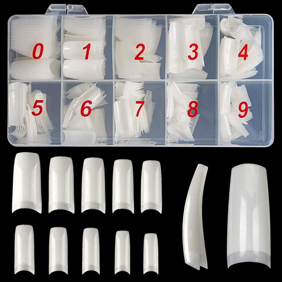 Yohou 500Pcs Nail Tips Fake Nails, Natural Nail Tips Acrylic Fake Nail Art Nail Tips With Transparent Box