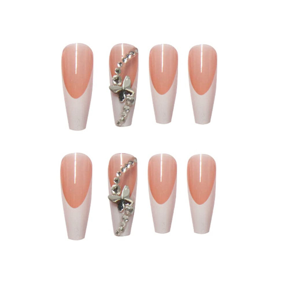 Yohou 24 Pcs Press On Nails Long Fake Nails Acrylic Ballet French Design Nails For Women And Girls