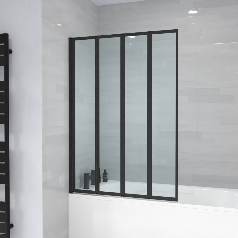 Nes Home 1200 x 1400 mm 5 Fold Door Bath Shower Screen Black Frame