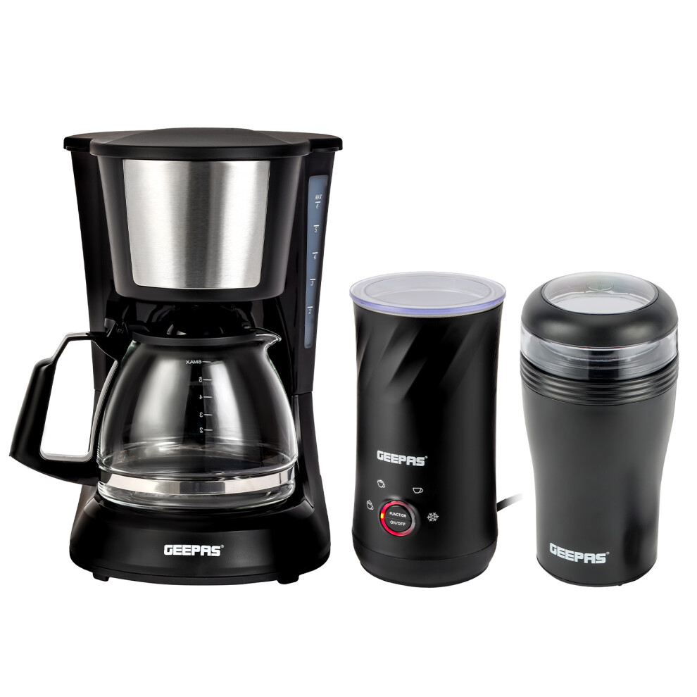 GEEPAS 750ml Coffee Machine, 4 in 1 Frother, Steamer & Coffee Grinder