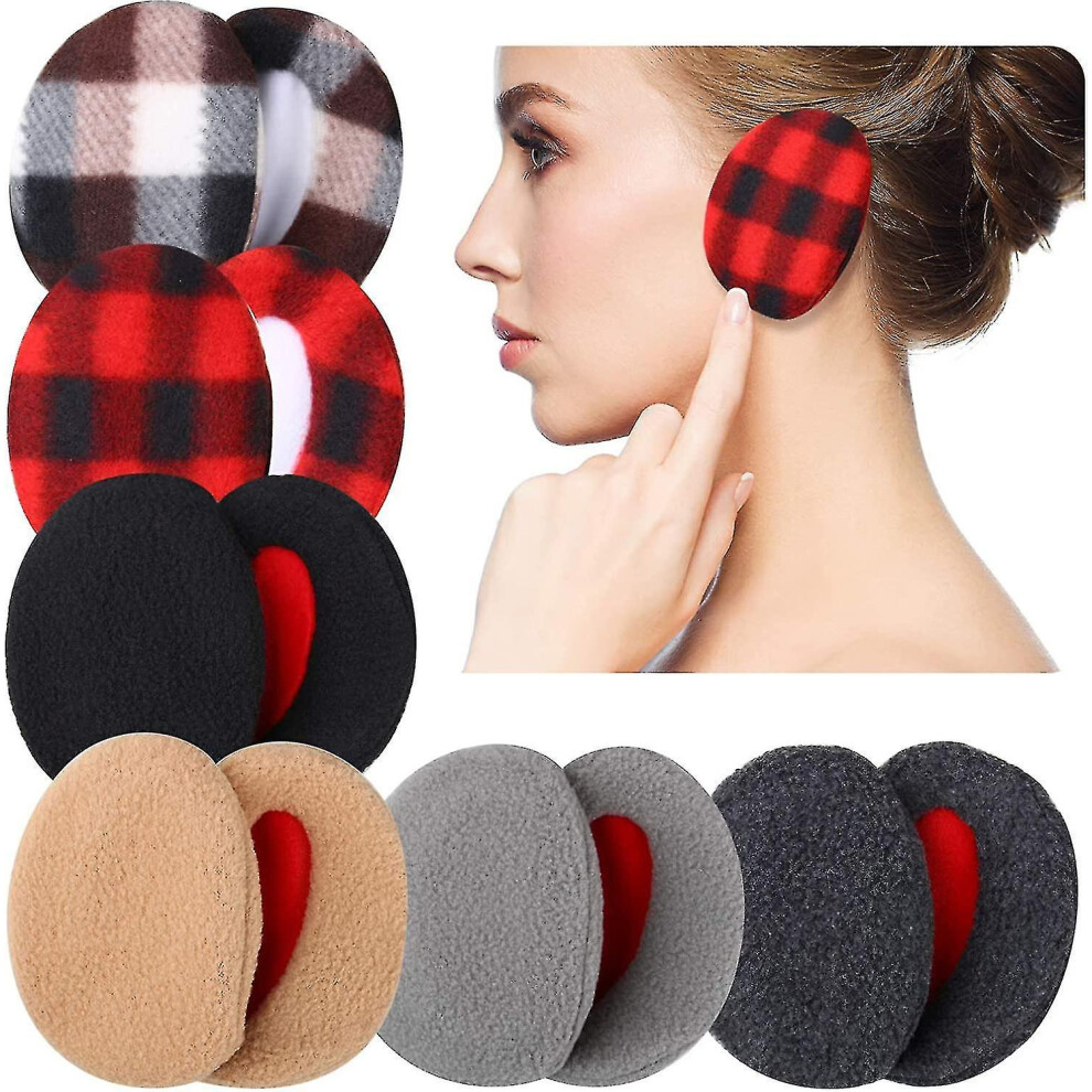 6 Pairs Earmuffs Bandless Fleece Ear Warmers Winter Ear Covers Unisex, 6 Colors Black/Grey/Gray