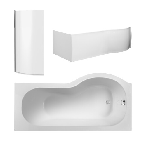 Balterley Left Hand Shower Bath Bundle - Includes Tub, Curved 6mm Safety Glass Screen and Front Panel - 1500mm