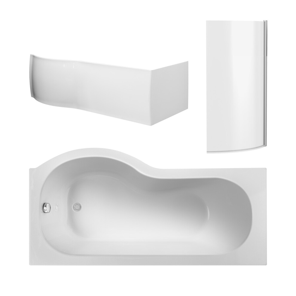 Right Hand Shower Bath Bundle - Includes Tub, Curved 6mm Safety Glass Screen and Front Panel - 1500mm