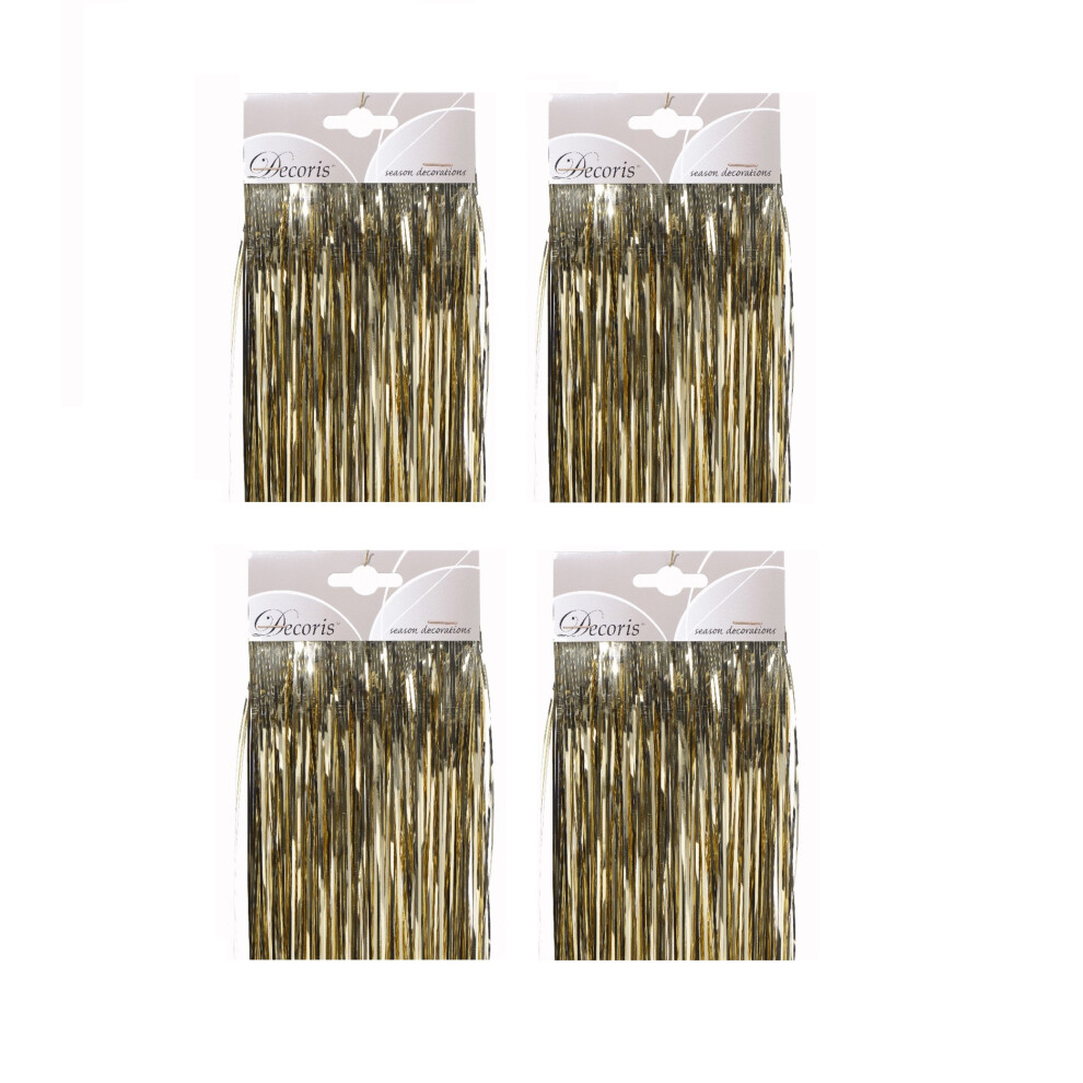 4x Gold Lametta Foil Tinsel Garlands Strands Christmas 50cm x 40cm