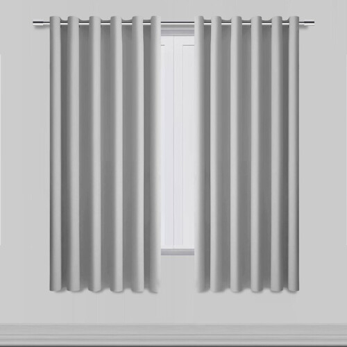 (Silver, 66" width x 54" drop - 168cm width x 137cm drop.) Thermal Blackout Plain Eyelet Ring Top Curtains 2