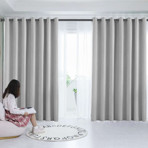 (Silver, 66" width x 90" drop - 168cm width x 228cm drop.) Thermal Blackout Plain Eyelet Ring Top Curtains