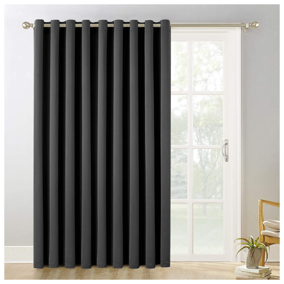 (Grey, 66" width x 84" drop - 168cm width x 213cm drop. (Single Panel Door Curtain)) Thermal Blackout Plain Eyelet Ring Top Curtains