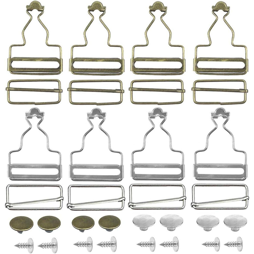 8 Sets Metal Brace Buckles Dungaree Buckles With Rectangle Slider Fasteners For Suspender, Straps, Dungarees, Hand Bags, Jackets, Overalls Silver