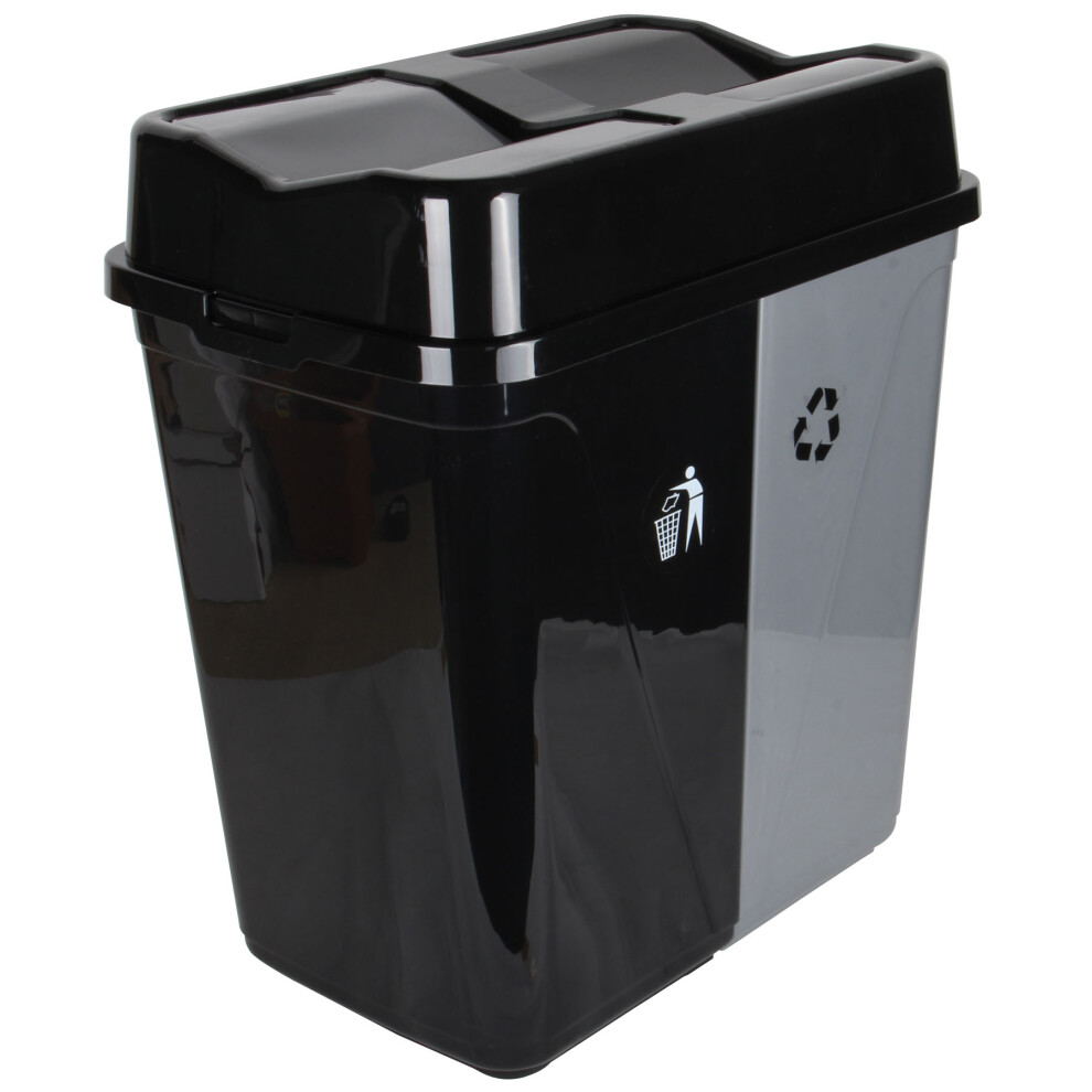 (Black & Silver) 100L Double Bin. Waste Separation Recycling Bin.