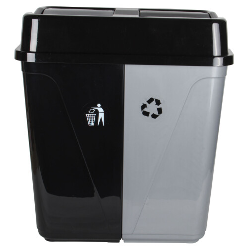 (Black & Silver) 100L Double Bin. Waste Separation Recycling Bin. 2