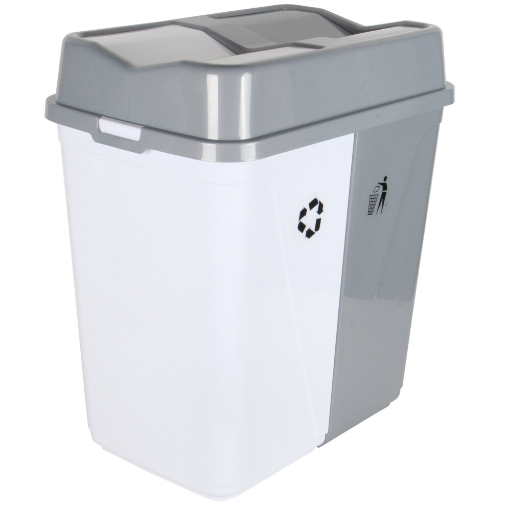 (White & Grey) 100L Double Bin. Waste Separation Recycling Bin.