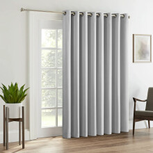 (66" width x 84" drop (Door Curtain) , Silver) Thermal Insulated Blackout Curtains Ringtop Eyelet Curtain Pair with Tiebacks