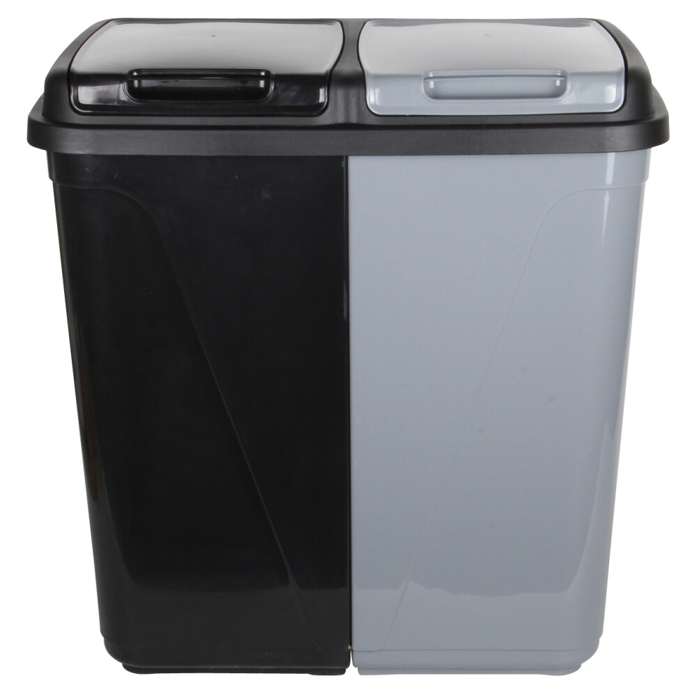 (Black & Silver) 90L Dual Compartment Kitchen Bin. Laundry Basket.