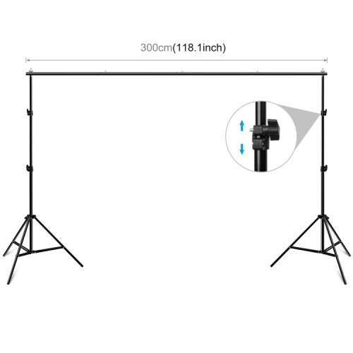 2 x 3m Photo Studio Background Support Stand Backdrop Crossbar Bracket(Black) 2