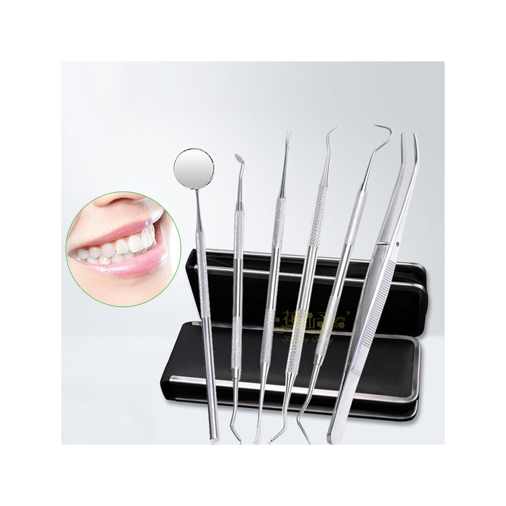 Deal Or No Deal 6 In 1 Dental Tool Set (Stainless Steel Probe + Hoe-Shaped Dentist + Sickle Dentist + Tooth Stain Rejection Device + Dental Tweezers + Mouth Mirror)