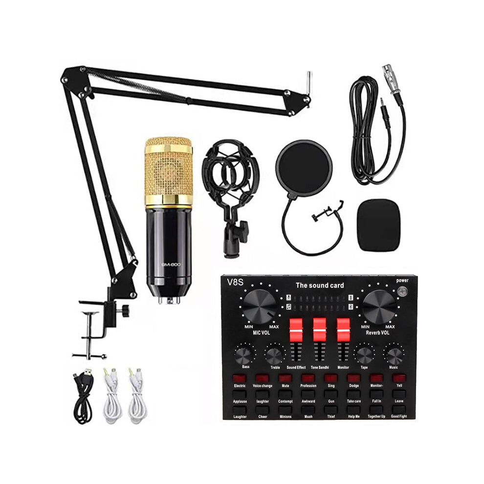 BM800+V8S Sound Card Set  Audio Condenser Mic Studio Singing Microphone