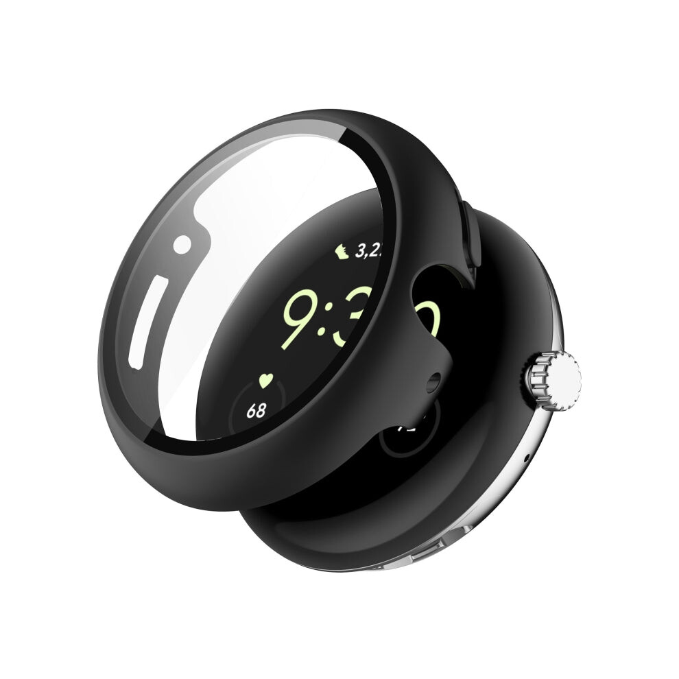 For Google Pixel Watch Tempered Glass Film Pc Watch Case(Black) Black 8431777791884