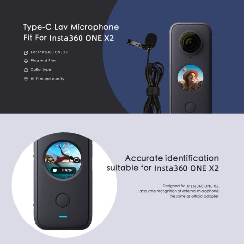 For Insta360 ONE X2 Lavalier Clip Type-C Recording Microphone (Black) 2