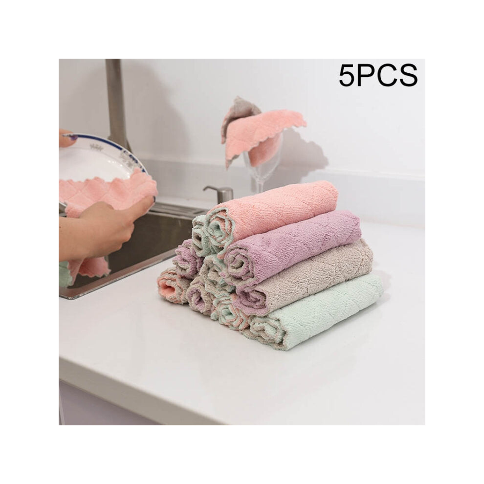 Kitchen Rag Double-sided Water-absorbing Wipe Sink Dish Rag Non Stick Oil Furniture Cleaning Cloth Random Color Delivery, Quantity:5 PCS-image-OPC-PFBK8WM-NEW