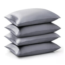(Grey Pillowcase 4-Pack) Double Sided Pillowcase Satin Silk Soft Pillow Cover For Hair Pack of 1, 2 & 4