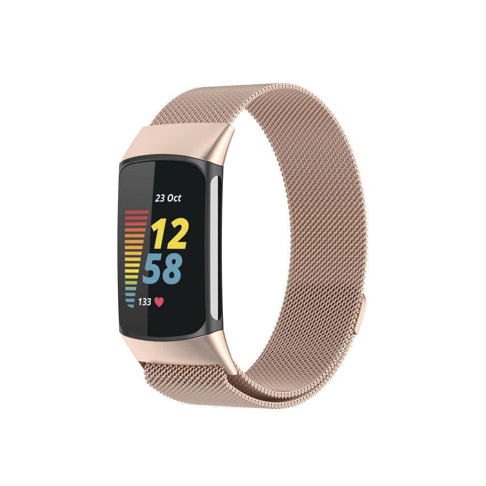 Milano Magnetic Metal Watch Band For Fitbit Charge 5(Champagne ) Gold 8431777736229