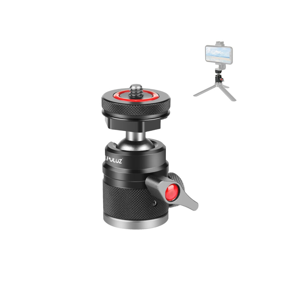 Puluz Aluminum Alloy Ball Head Tripod Mount With Cold Shoe Base(Black) Black 8431242885117