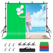 PULUZ 2.9x2m Photo Studio Background Support Stand Backdrop Crossbar Bracket Kit with Red / Blue / Green Polyester Backdrops
