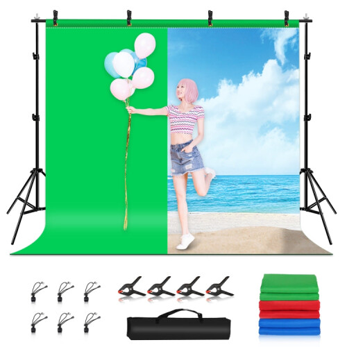 PULUZ 2.9x2m Photo Studio Background Support Stand Backdrop Crossbar Bracket Kit with Red / Blue / Green Polyester Backdrops 1