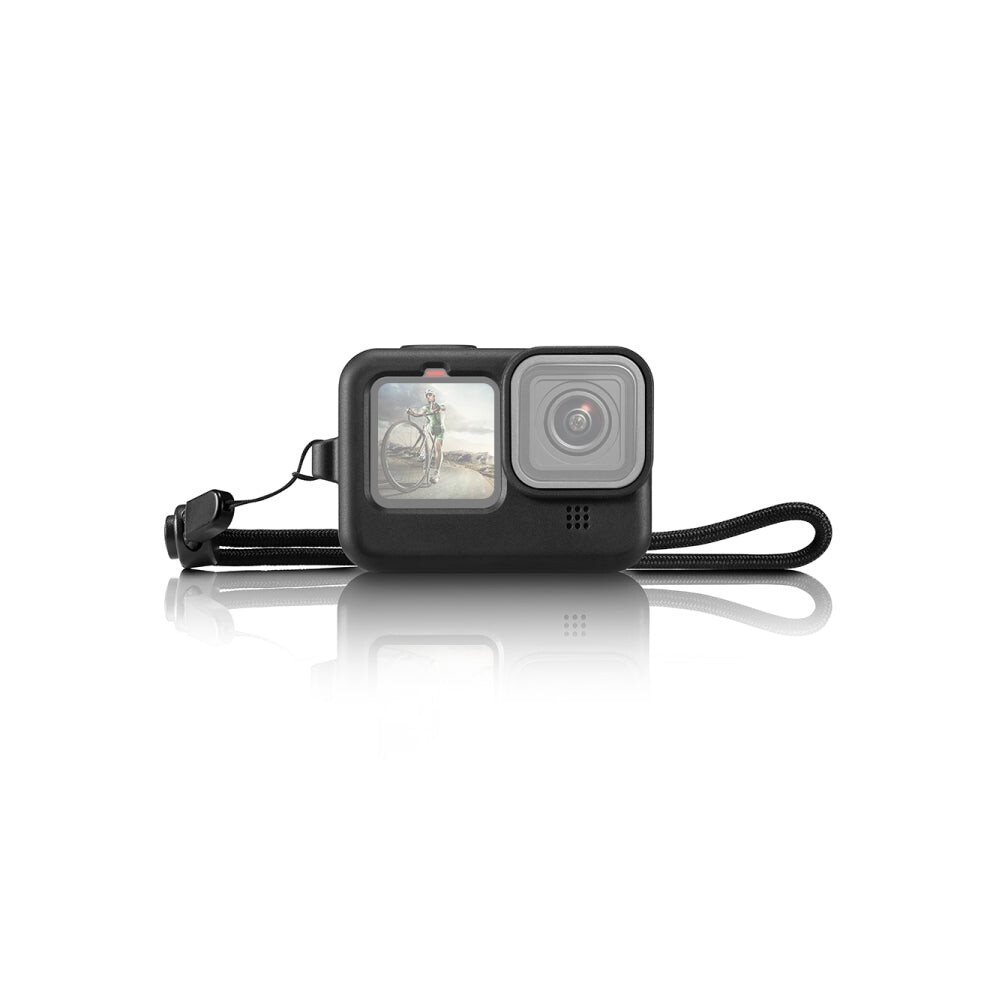 Puluz For Gopro Hero12 /11 /10 /9 Silicone Protective Case Cover With Wrist Strap & Lens Cover(Black) Black