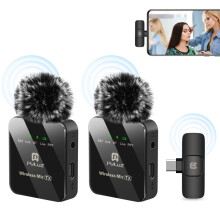 PULUZ Wireless Lavalier Microphone for Type-C Phone, Type-C Receiver and Dual Microphones (Black)