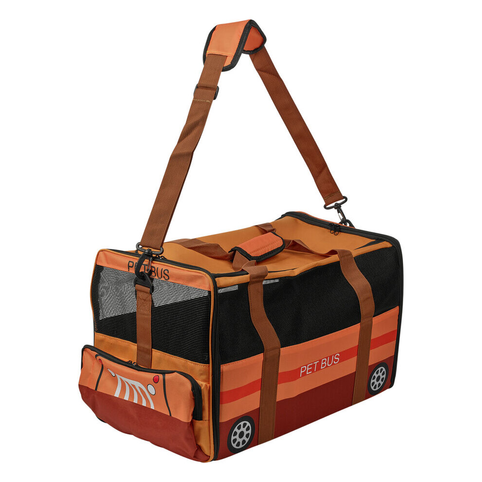 (Orange Pet Bus) Pet Carrier Bag Soft Polyester Travel Carry Case