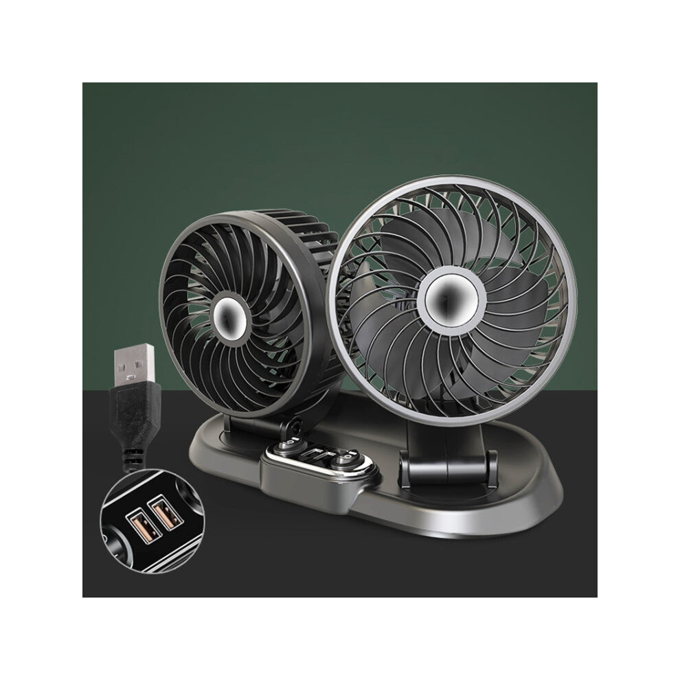 F622U Car Creative Folding Rotatable Double Head Electric Cooling Fan with Dual USB Charging Port, Style:USB Universal-image-OPC-PFBK9VN-NEW